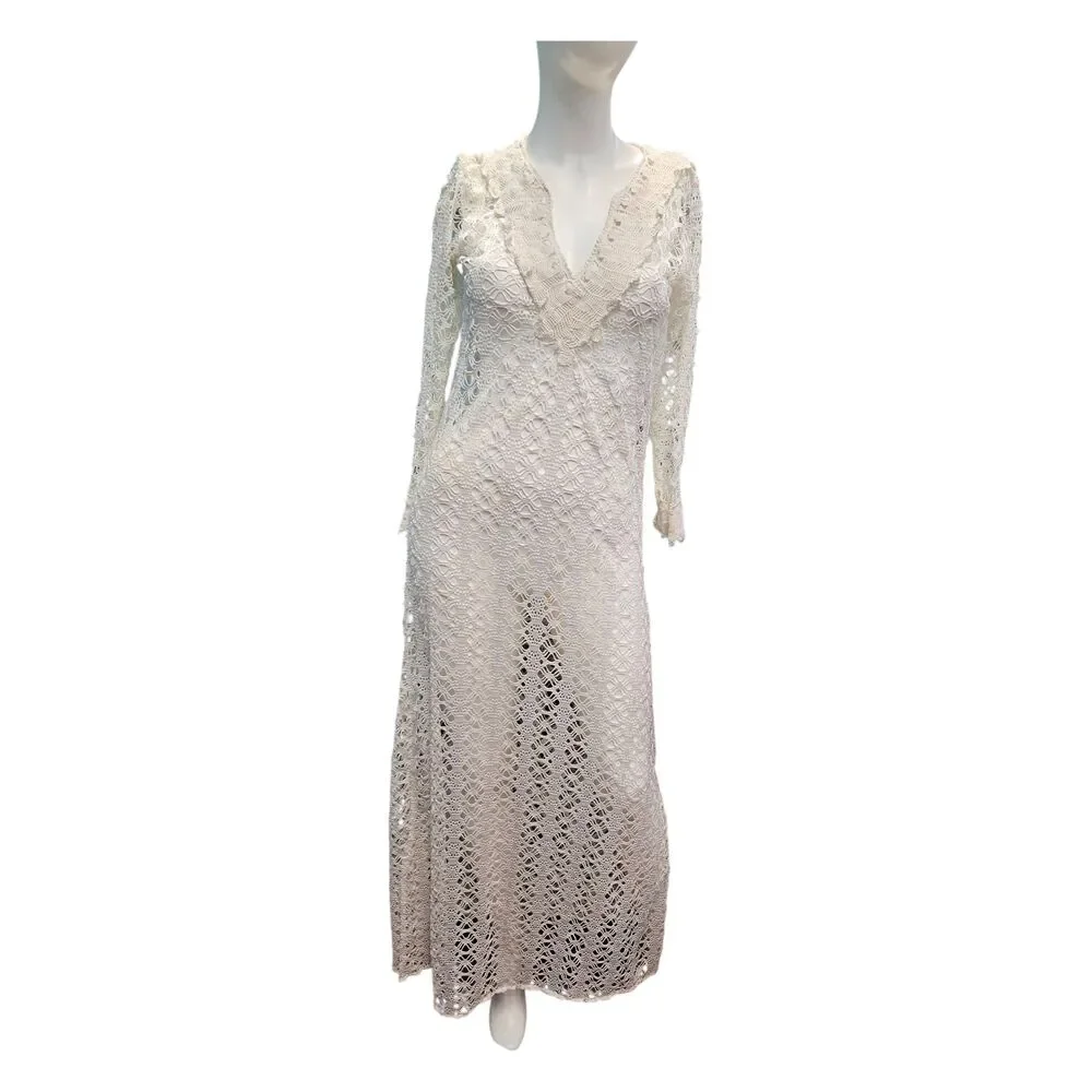 Cream Crochet Long Maxi Swim Cover Womens size Small